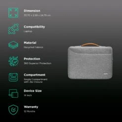 Tomtoc Defender Recycled Fabrics Laptop Sleeve For 14 Inch Laptop (360 Superior Protection, Grey) -Tomtoc 265886 2 j0ehvu