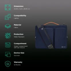 Tomtoc Defender Fabric Laptop Sling Bag For 15.6 Inch Laptop (Water Resistant, Navy Blue) -Tomtoc 265887 2 njjv1s