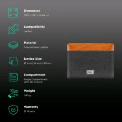 Tomtoc Vintage Polyurethane Leather Laptop Sleeve For 13, 14 & 16 Inch Laptop (Intelligent Magnet Closure, Grey) -Tomtoc 265889 2 tmnlme